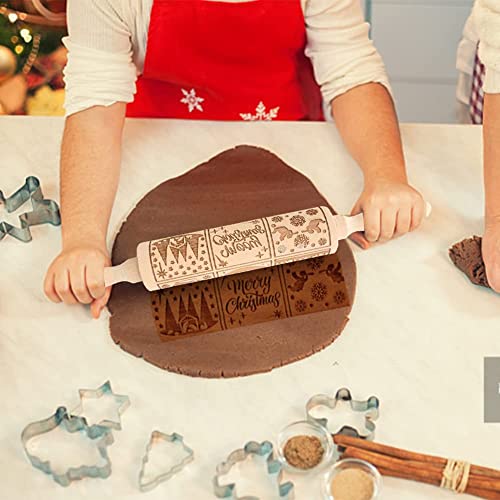 BYNYXI Christmas Rolling Pin, Krippe Muster Nudelholz Holz Prägerolle Weihnachten 3D Teigroller mit Szenen Weihnachten Prägerolle Embossing Rolling Pin für Fondant, Pizza, Keks, Lang 35cm von BYNYXI