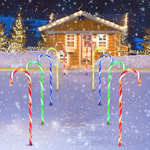 BYNYXI Zuckerstangen Beleuchtet außen, 4er Set LED Beleuchtung Zuckerstangenstäbe mit Erdspieß Lichterkette Batteriebetrieben/Solarbetrieben Weihnachten Außenbeleuchtung Lichterkette für Garten Party von BYNYXI