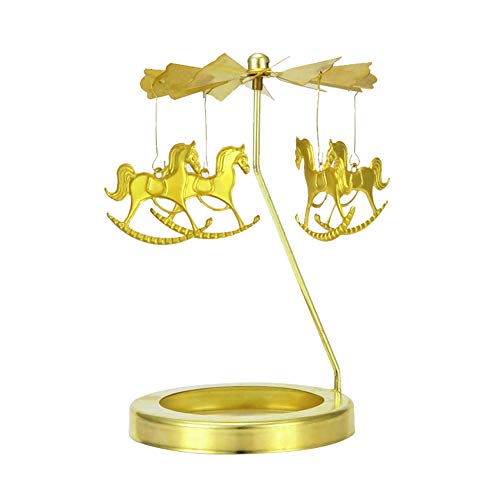 Drehbare Teelichtkarussell Engel Fee Karussell Gold Rotierender Kerzenständer Glas Teelicht Windlichthalter Rotierender Kerzenhalter Rentier Weihnachten Dekoration Geschenk Heimdekoration, 8cm von BYNYXI