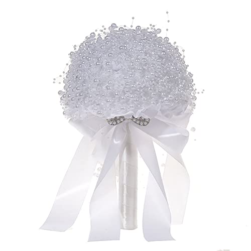 Künstlicher Brautsträuße, Perle Hochzeitssträuße Diamant Brosche Hochzeitsstrauß Weiße Seidenblumen Wedding Flowers Rosen Braut Brautjungfer Brosche Blumenstrauß Blumen Hochzeitsblumenstrauß von BYNYXI