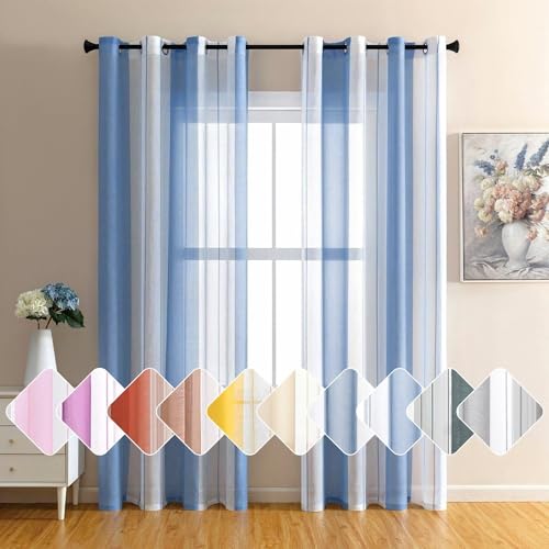 gestreifte Vorhänge, Voile,Modern, 2er-Set, 140x145cm, Blau gestreifte Vorhänge, Voile,Modern, 2er-Set, 140x145cm, Blau von BYSURE