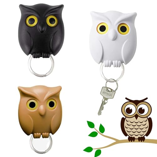 3 Stück Schlüsselhaken Eule,Schlüsselbrett Magnetisch Eule Schlüsselhalter Wand Owl,Eulen Key Holder Wall für Aufhängen von Schlüsseln Zu Hause,im Büro von BYYT