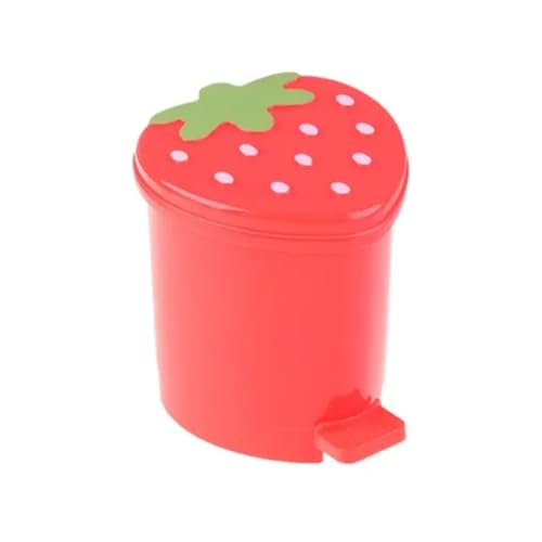 BZVCRTYKL Mini-Mülleimer mit Deckel, Kunststoff-Müllkorb, schöne Erdbeere, wiederverwendbar, tragbar, Heim-Desktop-Zubehör, Müllbehälter/50 Stück(Color:Red) von BZVCRTYKL