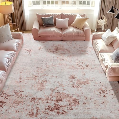 Baauye Waschbarer Teppich, ultraweich, rutschfest, abstrakt, faltbar, schmutzabweisend, für Wohnzimmer, Schlafzimmer, moderner flauschiger Teppich (Rosa, 2,9 x 30,5 cm) von Baauye