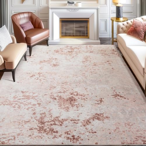 Baauye Waschbarer Teppich, ultraweich, rutschfest, abstrakt, faltbar, schmutzabweisend, für Wohnzimmer, Schlafzimmer, moderner flauschiger Teppich (Rosa, 20,3 x 25,4 cm) von Baauye