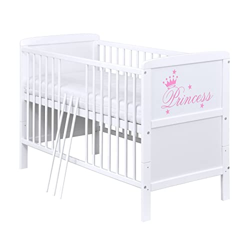 Baby Delux Babybett Kinderbett Juniorbett Princess 140x70 Weiß umbaubar mit Matratze mit Beißschienen von Baby Delux