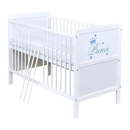 Baby Delux Babybett Kinderbett Juniorbett mit Prince 140x70 Weiß umbaubar mit Matratze inkl. Beißschienen von Baby Delux