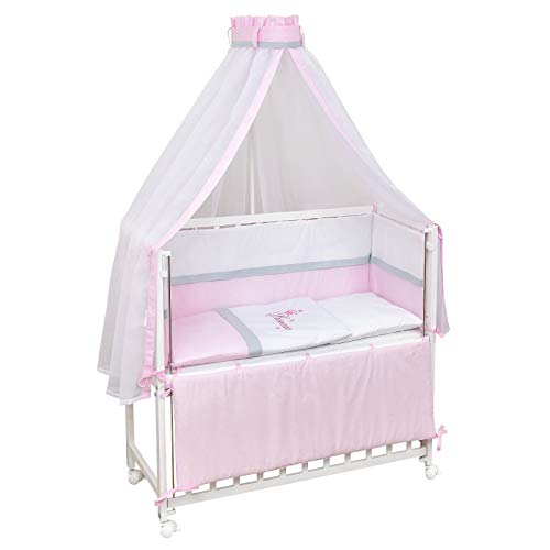 Baby Delux Beistellbett Babybett Stubenwagen weiß 90x40 mobil mit Rädern inkl. Matratze Bettwäsche Set (Princess) von Baby Delux