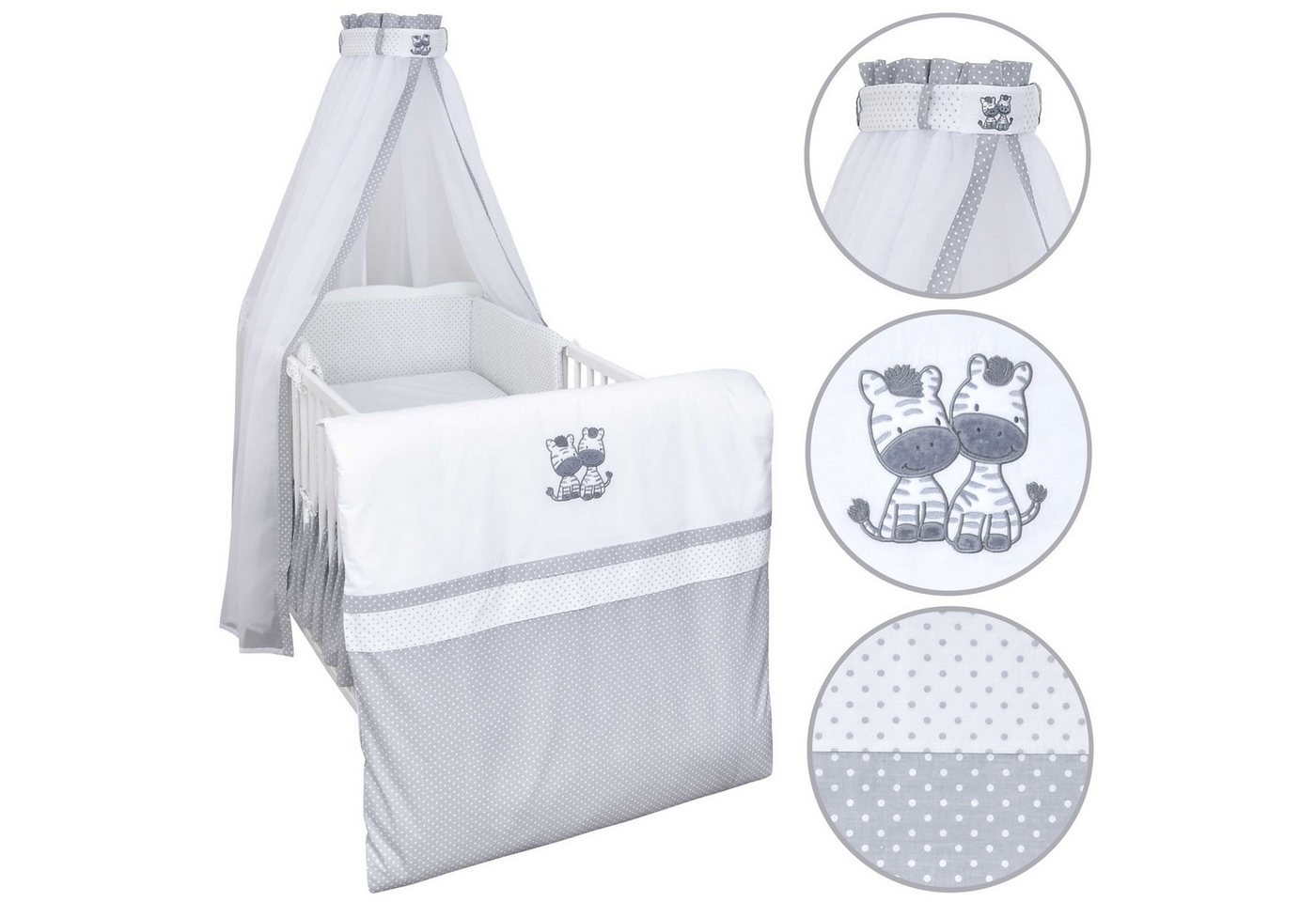 Babybettwäsche Baby Bettwäsche Set 4-Tlg. Nestchen Chiffonhimmel, Baby-Delux, Baumwolle, 4 teilig, Bettset für Babybetten 140x70 & 120x60 verschiedene Designs von Baby-Delux