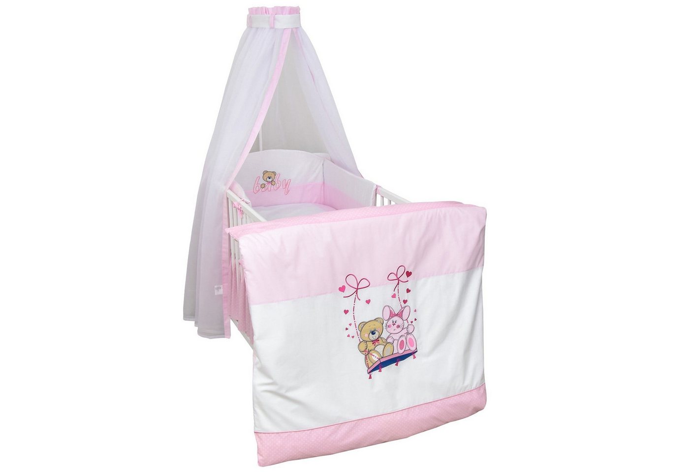 Babybettwäsche Baby Bettwäsche Set 4-Tlg. Nestchen Chiffonhimmel, Baby-Delux, Baumwolle, 4 teilig, Bettset für Babybetten 140x70 & 120x60 verschiedene Designs von Baby-Delux