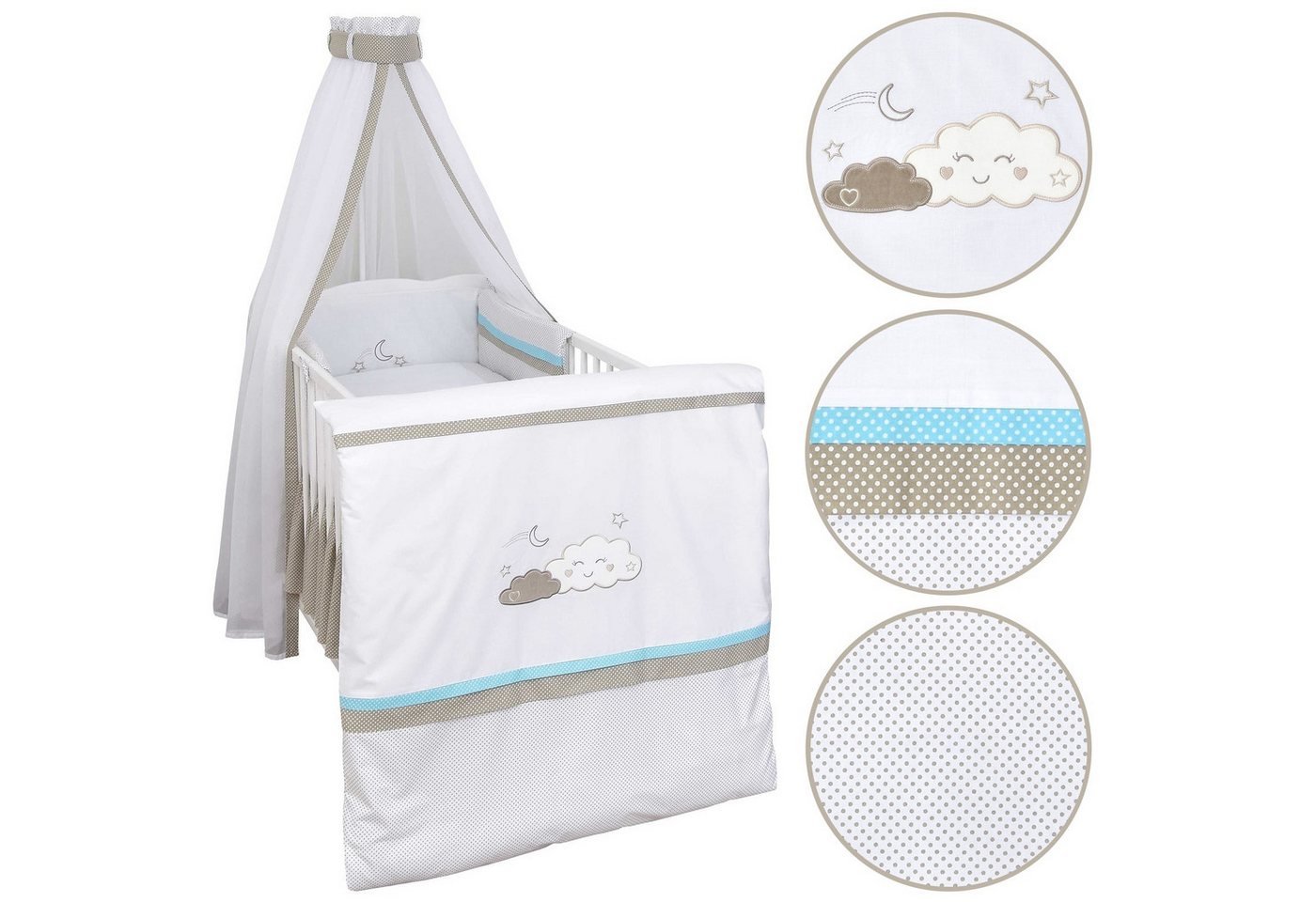 Babybettwäsche Baby Bettwäsche Set 4-Tlg. Nestchen Chiffonhimmel, Baby-Delux, Baumwolle, 4 teilig, Bettset für Babybetten 140x70 & 120x60 verschiedene Designs von Baby-Delux