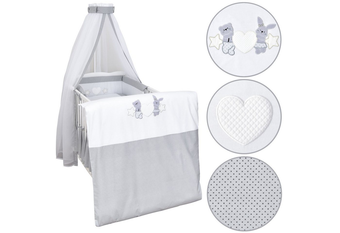 Babybettwäsche Baby Bettwäsche Set 4-Tlg. Nestchen Chiffonhimmel, Baby-Delux, Baumwolle, 4 teilig, Bettset für Babybetten 140x70 & 120x60 verschiedene Designs von Baby-Delux