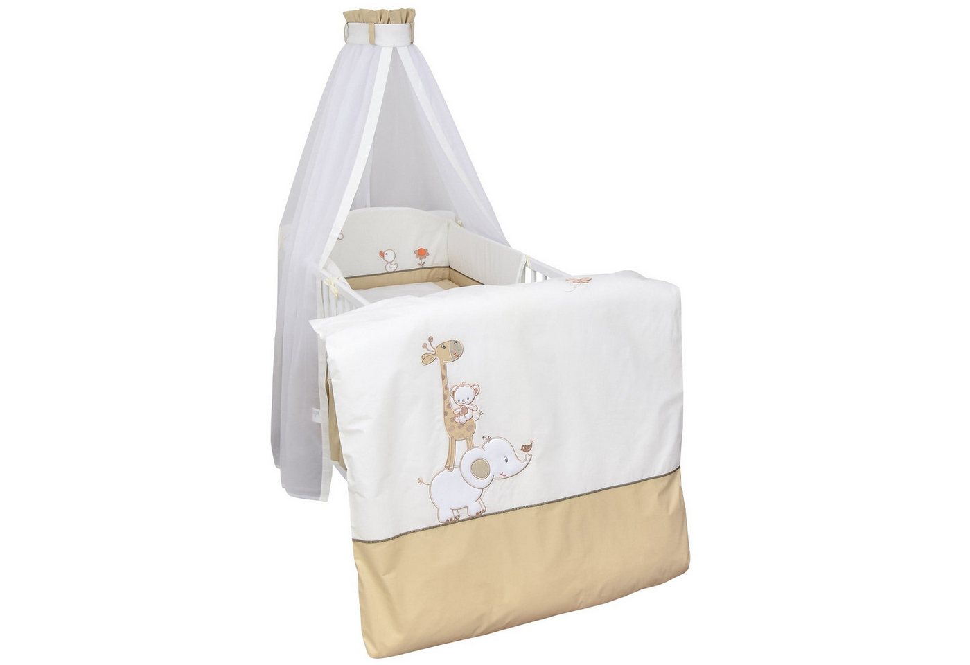 Babybettwäsche Baby Bettwäsche Set 4-Tlg. Nestchen Chiffonhimmel, Baby-Delux, Baumwolle, 4 teilig, Bettset für Babybetten 140x70 & 120x60 verschiedene Designs von Baby-Delux