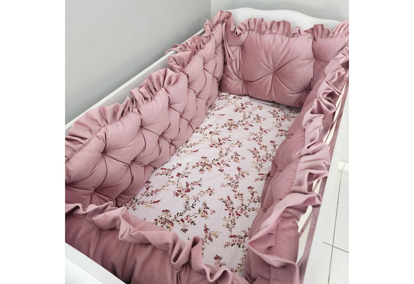 Baby Fancyroom Bettnestchen Samt Bettumrandung Nestchen Volant Kantenschutz Babybett Gitterbett, (weicher Samtstoff, hochwertig, Bettwäsche oder Bettumrandung), Mit Liebe handgefertigt, Premium Samt, Babynestchen, Babynest von Baby Fancyroom