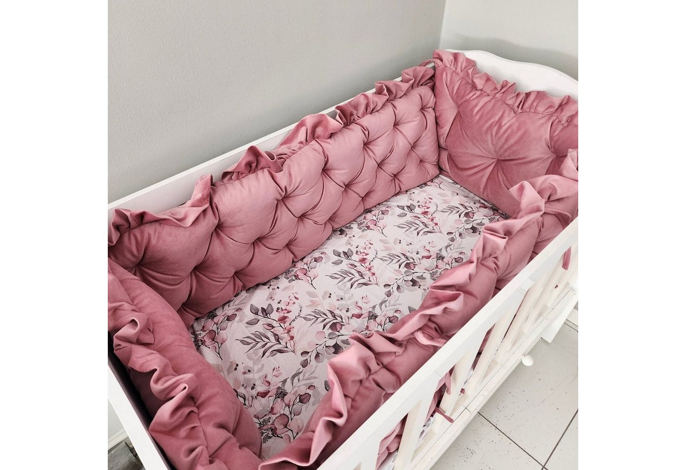 Baby Fancyroom Bettnestchen Samt Bettumrandung Nestchen Volant Kantenschutz Babybett Gitterbett, (weicher Samtstoff, hochwertig, Bettwäsche oder Bettumrandung), Mit Liebe handgefertigt, Premium Samt, Babynestchen, Babynest von Baby Fancyroom