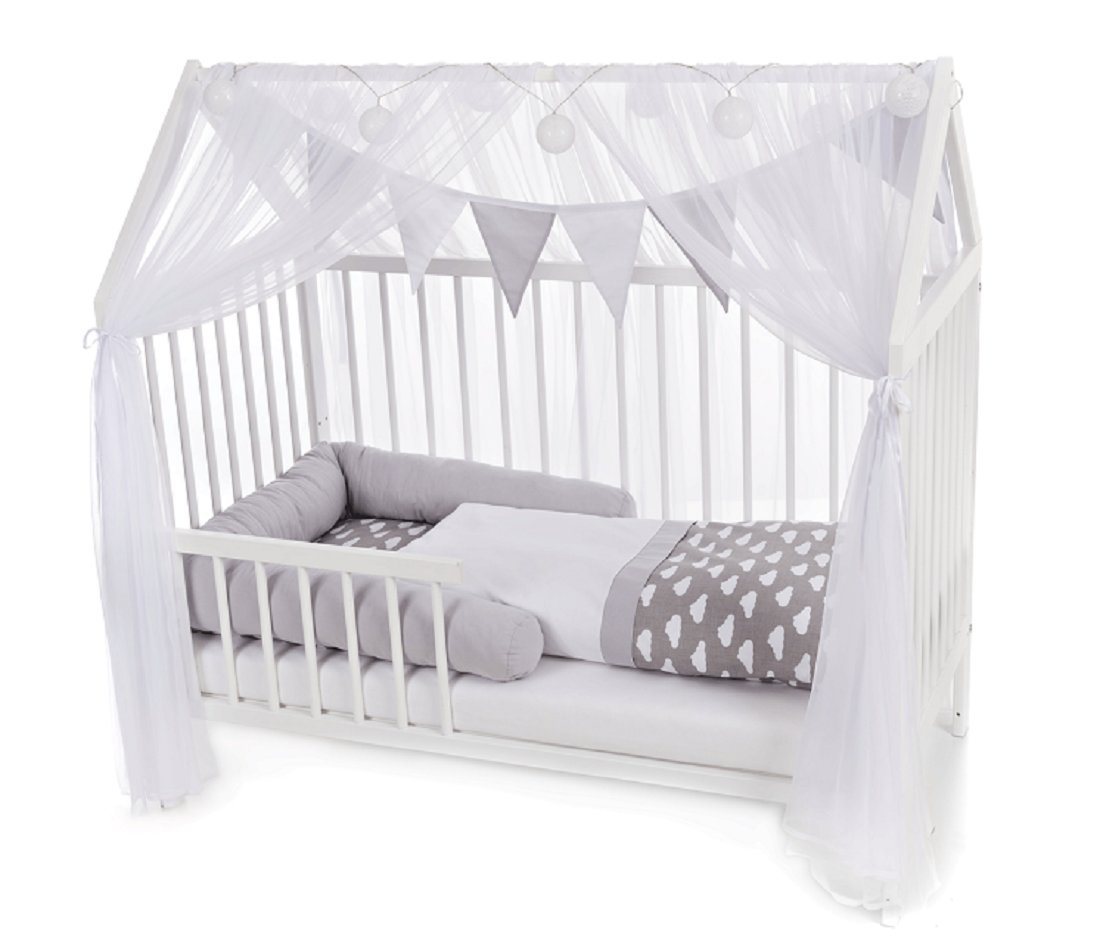 Babyhafen Hausbett Hausbett Kinderbett 120x60 Matratze Minky Bettset Sterne Wolken (Set) von Babyhafen