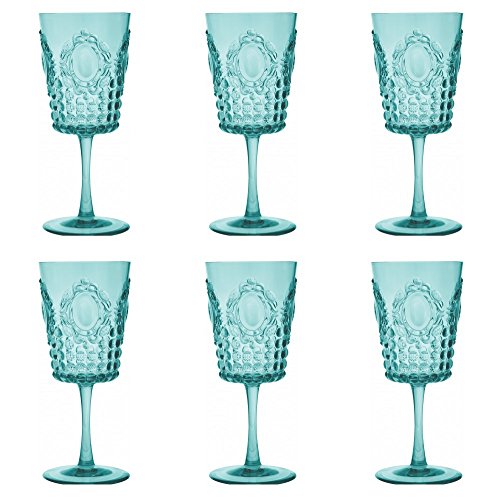 Baci Milano Baroque & Rock 6-teiliges Champagnerflöten-Set aus transparentem Acryl, 370 ml, Aqua, 6-teiliges Set von Baci Milano