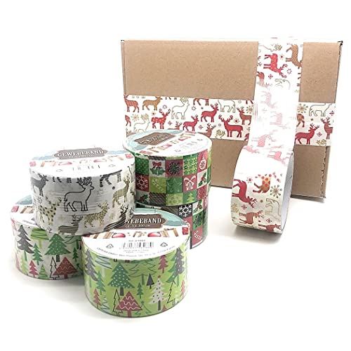 Bada Bing 2er Set Gewebeband bunt für Weihnachten Klebeband mit Weihnachtsmotiv Paketband stabiles Washi Tape 4,8 cm breit zum Basteln, Kleben, Geschenke verpacken für Kinder geeignet 65 von Bada Bing