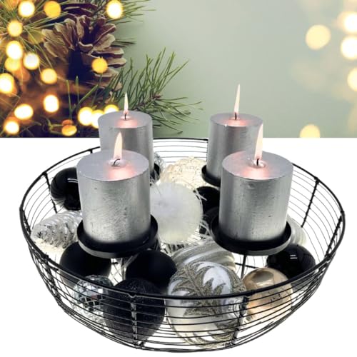 Bada Bing Metall Adventskranz in schwarz - Draht Korb Kerzenhalter für 4 Kerzen - Deko Kranz Ø ca. 37 cm - Adventskorb Weihnachten 99 von Bada Bing