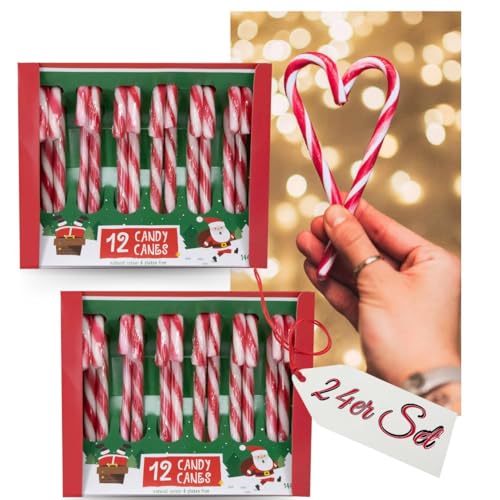 Bada Bing 24er Set Zuckerstangen essbar mit Erdbeer Geschmack - Lollie gestreift als Baumschmuck für Weihnachten - Candy Canes Bonbons für den Tannenbaum - Geschenkanhänger für Geschenke von Bada Bing