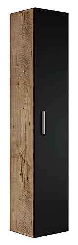 Badezimmer Badschrank Pluto 150cm Eiche Kastanie mit mat Schwarz - Regal Schrank Hochschrank Schrank Möbel von Badplaats B.V.