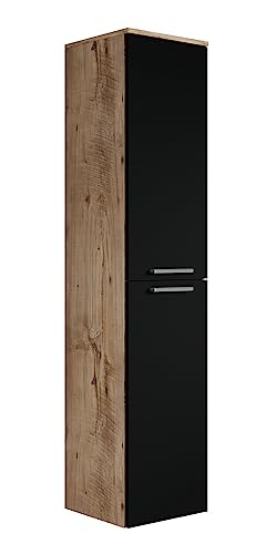 Badezimmer Badschrank Saturnus 160cm Eiche Kastanie mit mat Schwarz - Regal Schrank Hochschrank Schrank Möbel von Badplaats B.V.