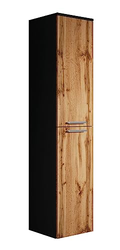 Badezimmer Badschrank Saturnus 160cm Mat Schwarz mit Eiche - Regal Schrank Hochschrank Schrank Möbel von Badplaats B.V.