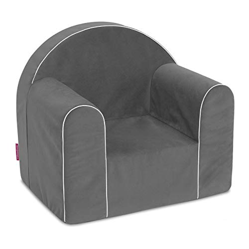 Badum Mini Kindersessel Babysessel Sessel Kinderstuhl Sofa Schaumstoff, Waschbarer Velours - Bezug, 5 schöne Farben, (grau) von Badum