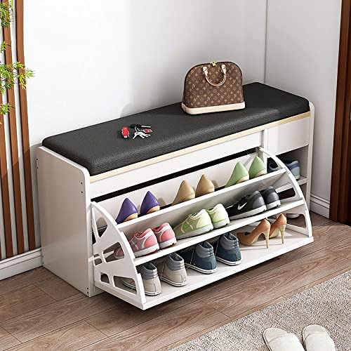 Schuhregal mit Sitzfläche, Schuhschrank mit Sitzbank, Schuhbank mit 2 Ablagen, ideal für Flur Bad Wohnzimmer Diele Garderobenbank 100x30x50cm Platzsparend und Bis 150 kg Belastbar von Bagewinner