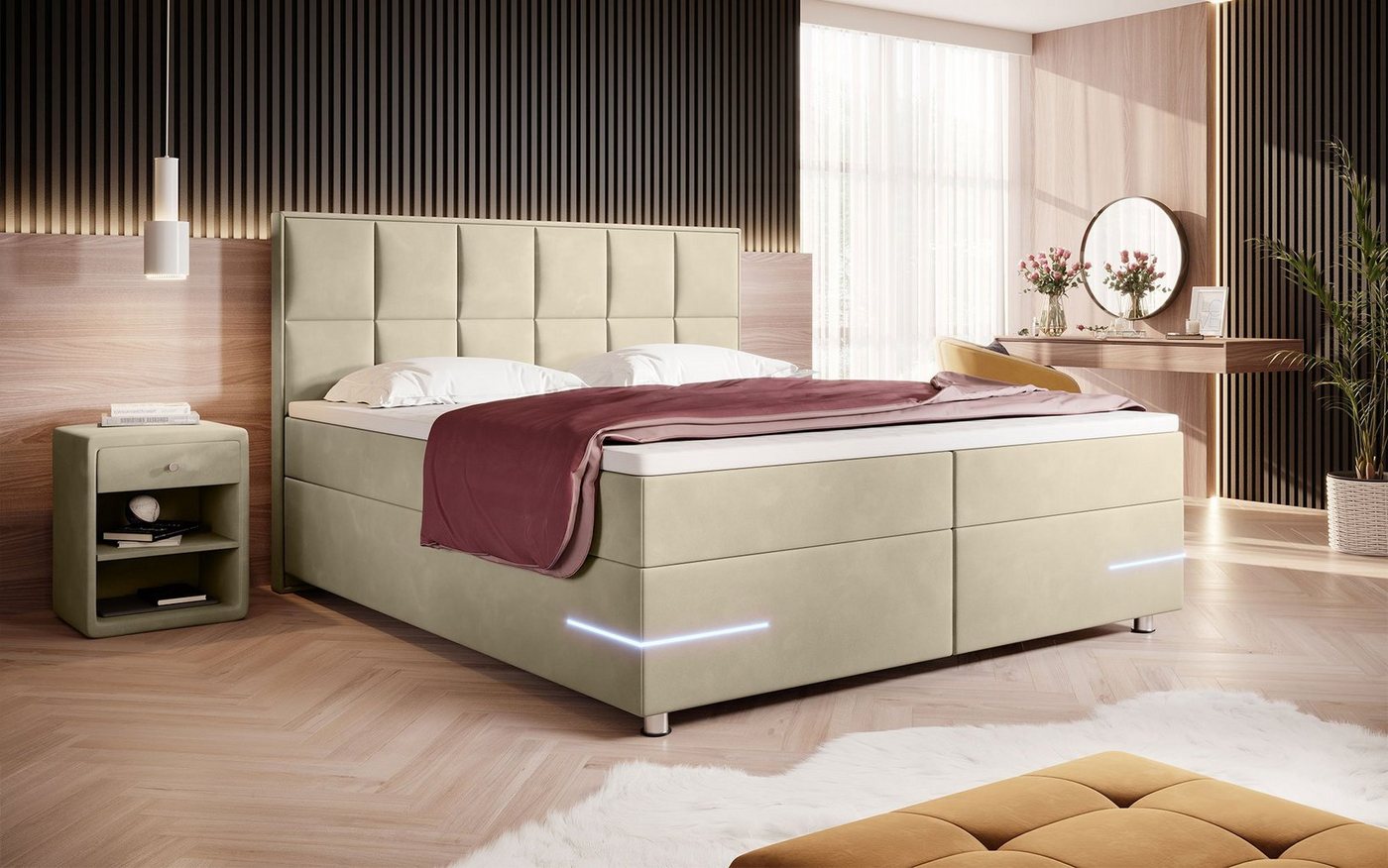 Baidani Boxspringbett Boxspringbett Lea mit LED (samt) von Baidani