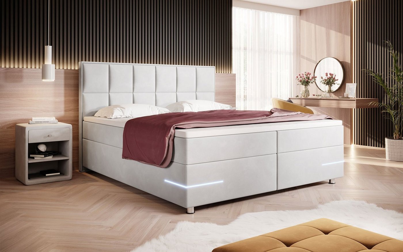 Baidani Boxspringbett Boxspringbett Lea mit LED (samt) von Baidani