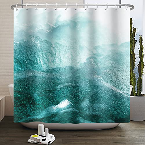 Baiyiguiyi Duschvorhang Mit Farbverlauf, Ocean Waves Duschvorhang Dekoration Grünem Farbverlauf Duschvorhang, Polyester Wasserdicht Badezimmer Dekoration Set Mit Haken 180x200cm von Baiyiguiyi