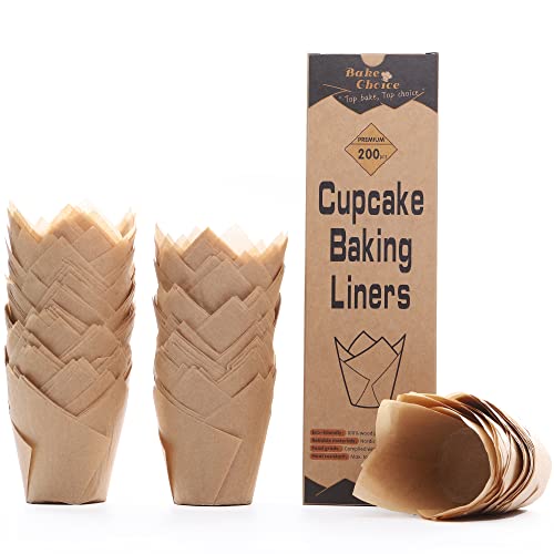 Bake Choice 200 Stück muffinförmchen papier Tulpen-Cupcake-Einlagen zum Backen von Tassen, ungebleichtes EU-Pergamentpapier, muffinform papier für Party, Weihnachten von Bake Choice