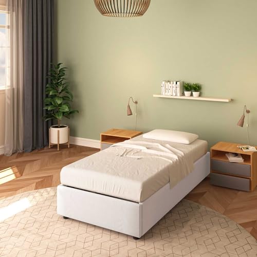 Baldiflex Bett für französisches Bett mit Stauraum Modell Cloe aus Stoff, ohne Kopfteil, Lattenrost, für Matratzen 100 x 200 cm, Farbe Hellgrau von Baldiflex