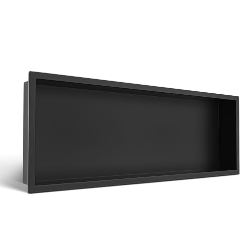 Balneo Wall-Box ONE Black Edelstahl wandnische dusche Duschnische, wasserdicht, Flexibler Nischeneinbau, 90x30x7 cm, schwarz, Nische für Badutensilien, ohne Fliesen von Balneo