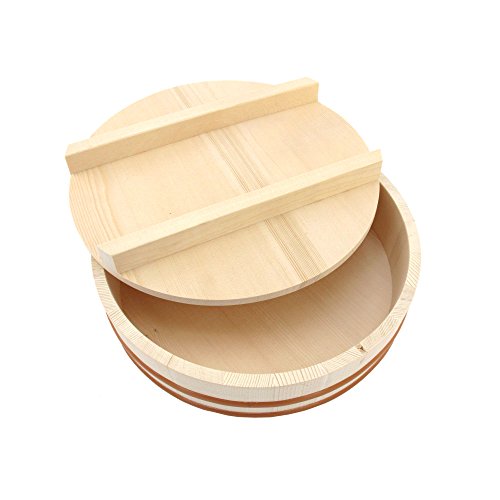 BambooMN, Hangiri-Schüssel mit Deckel für Sushi-Oke-Reiszubereitung, 1 Stück, holz, natur, 14.2-Inch von BambooMN