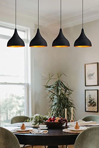 bamyum Adash Hängelampe Esstisch Schwarz Gold 4 Flammig Ø26 cm, Pendelleuchte Schwarz Gold, Lampenschirm Hängelampe Wohnzimmer Vintage, Esstischlampe, Pendelleuchte Esstisch Wohnzimmer Esszimmerlampe von bamyum