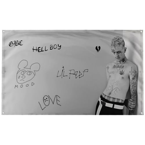 Banger - Lil Peep Tattoos GBC Hellboy Grey Leaning On Wall Rapper Rapper Motivierend Inspirierend Büro Gym College Wohnheim Raumdekor Design auf einer 90 x 150 cm Flagge mit 4 Ösen zum einfachen von Banger Flags