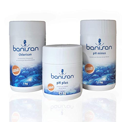 Banisan Sparset Chlorisan Chlorgranulat pH-Plus Granulat + Banisan pH-Minus Wasserpflege für Whirlpools SwimSpa Wasserpflege Set von Banisan