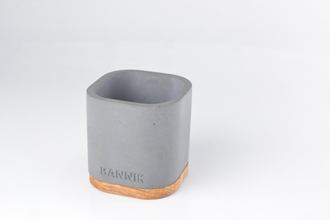 Bannik Blumentopf modern Beton und Holz (7,5x7,5x8cm), runde, glatte, hochwertige Haptik von Bannik