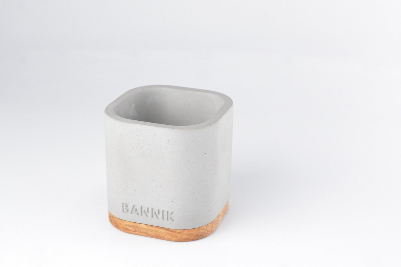 Bannik Blumentopf modern Beton und Holz (7,5x7,5x8cm), runde, glatte, hochwertige Haptik von Bannik