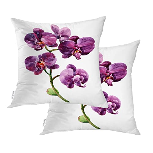 BaoNews Purple Nature Flower Throw Pillow Covers,Green Floral Pillow Covers Cushion Cover Digital Blended Hidden Zipperl Decorative Pillowcases for Hair Skin Square 16X16 in 2 Pcs von BaoNews