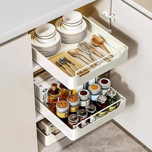 BaoTom Teleskopschublade mit Griff, Korbauszug Küchenschrank Organizer mit Griff, Ausziehbare Schubladen Aufbewahrungsregale für Küchenschränke, Slide out Cabinet Organizer Küche von BaoTom