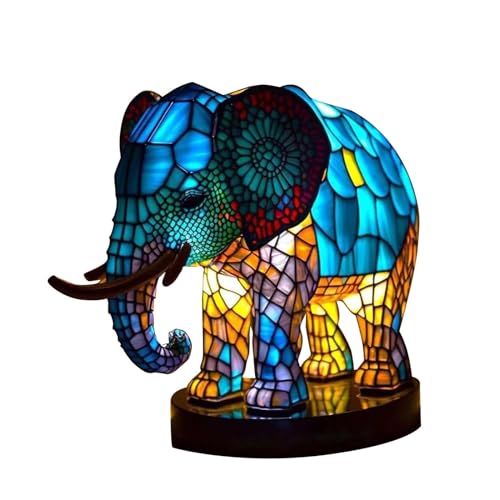Baoblaze Tier-Tischlampe, Tischlampe aus gebeiztem Kunstharz, stabile Basis, handgefertigte Schreibtischlampe, Nachtlicht für Bauernhaus, Restaurant, Elefant von Baoblaze