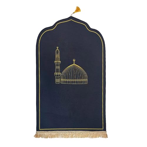 Baoblaze Traditioneller muslimischer Gebetsteppich Weich, Traditional Muslim Prayer Rug, Gebet Teppich Matte, Carpet Soft Ramadan, Muslim Prayer Rug Carpet für Kinder Frauen Männer, Dunkelblau 2 von Baoblaze