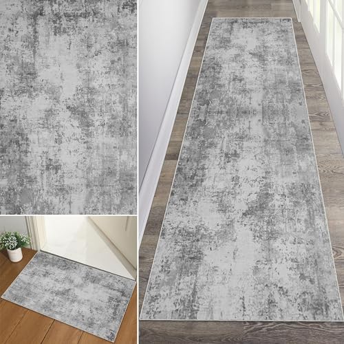 Baoeray Teppich Läufer Flur 40 * 150cm Abstrakt Grau Küchenteppich Läufer rutschfest Waschbar Flurteppich Läufer Lang Fur Korridor Wohnzimmer Schlafzimmer Anpassbare Größe von Baoeray