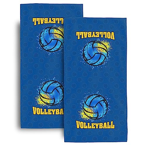 Volleyball-Sporthandtücher für Badezimmer, 2 Stück, 35,6 x 71,1 cm, weich, saugfähig, blau, Gesichtshandtuch für Fitnessstudio, Yoga, Küche, Hotel, Spa, Bauernhaus von Bapcoku