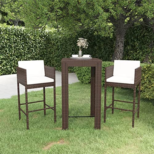 BaraSh 3-TLG. Gartenbar-Set mit Kissen Stehtisch Outdoor GartenmöBel Outdoor Furniture Bistrosets Poly Rattan Braun 3094777 von BaraSh