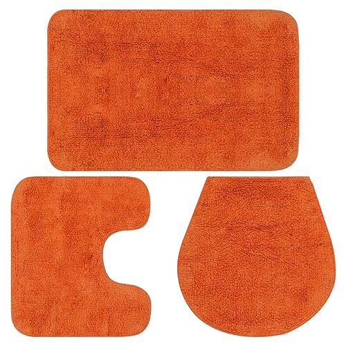 BaraSh Badematten-Set 3-TLG. Stoff Orange Badvorleger rutschfest Waschbar Badezimmer Matte von BaraSh