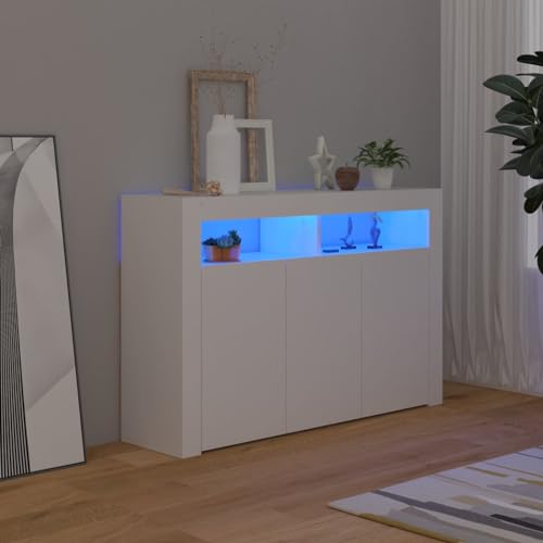 BaraSh Sideboard Flur Kommode Sideboard Wohnzimmer mit LED-Leuchten Weiß Schrank Schmal 115,5x30x75 cm von BaraSh